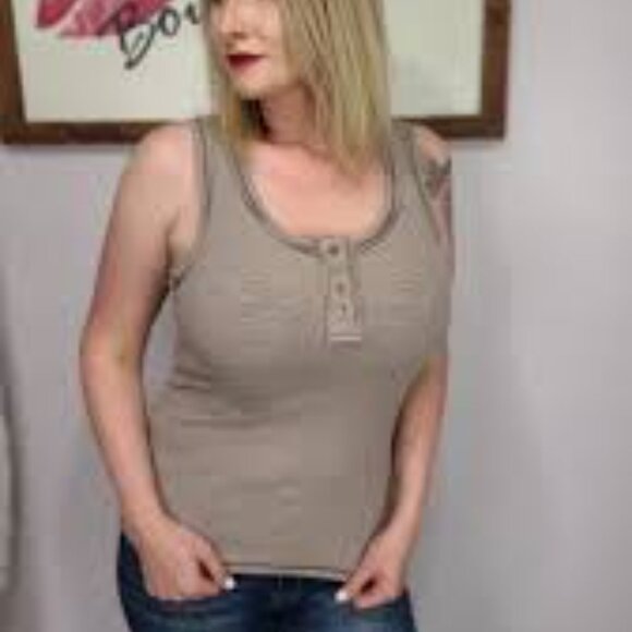 Joie, Ribbed Henley Gray Sleeveless Top - Picture 12 of 13